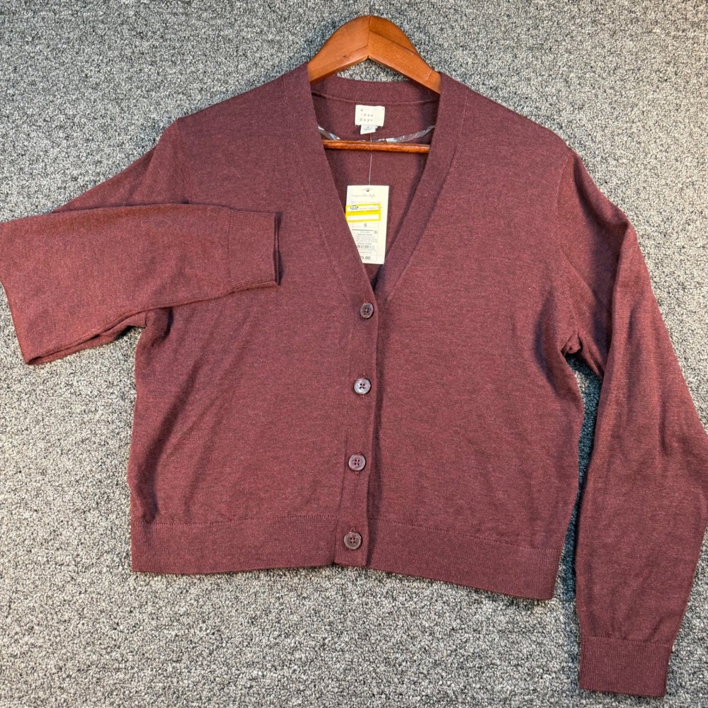 A New Day Womens Burgundy Heather V-Neck Button Front Cardigan Sweater Small NEW